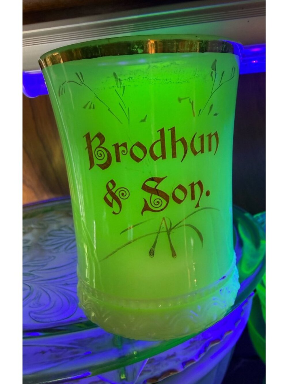 Antique Heisey Custard Glass Tumbler Uranium Advertising Brodhun & Son - Picture 3 of 14